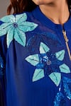 Studio A_Blue Georgette Sequins Mandarin Collar Embroidered Kaftan With Pant _at_Aza_Fashions