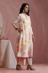 Moh India_Ivory Chanderi Silk, Organza Lace, Rose Mahal Side Gathered Kurta Pant Set _Online_at_Aza_Fashions