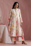 Buy_Moh India_Ivory Chanderi Silk, Organza Lace, Rose Mahal Side Gathered Kurta Pant Set _at_Aza_Fashions