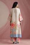 Shop_Moh India_Ivory Chanderi Silk, Organza Round Neck Rose Mahal Kurta Pant Set _at_Aza_Fashions