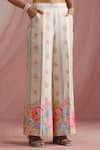 Buy_Moh India_Ivory Chanderi Silk, Organza Round Neck Rose Mahal Kurta Pant Set 