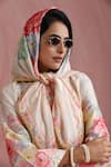 Shop_Moh India_Ivory Chanderi Silk, Organza Round Neck Rose Mahal Kurta Pant Set 