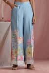 Moh India_Multi Color Chanderi Silk Round Neck Rose Mahal Cape And Pant Set _at_Aza_Fashions