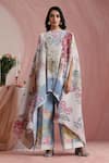 Buy_Moh India_Multi Color Satin, Polyester Round Neck Rose Mahal Ivory Cape _at_Aza_Fashions