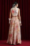 Shop_Moh India_Ivory Organza, Chanderi Silk Piping V-neck Rose Mahal Embroidered Lehenga Set _at_Aza_Fashions