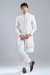 Buy_Arihant Rai Sinha_Cream Silk Sequins, Embroidery Floral Sherwani Set _at_Aza_Fashions