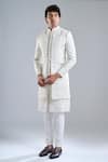 Buy_Arihant Rai Sinha_Cream Silk Embroidery Stripe Sherwani Set _at_Aza_Fashions