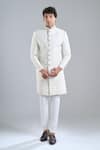 Buy_Arihant Rai Sinha_Cream Satin Embroidery Geometric Sherwani Set _at_Aza_Fashions