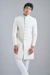Arihant Rai Sinha_Cream Satin Embroidery Geometric Sherwani Set _at_Aza_Fashions