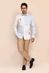 Buy_Aryavir Malhotra_Embroidered White & Sky Linen Cotton Shirt _at_Aza_Fashions