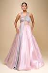 Buy_Amit Aggarwal_Pink Asymmetric Rose Draped Gown _at_Aza_Fashions