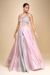 Shop_Amit Aggarwal_Pink Asymmetric Rose Draped Gown _Online_at_Aza_Fashions