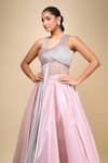 Amit Aggarwal_Pink Asymmetric Rose Draped Gown _at_Aza_Fashions