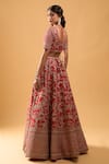 Shop_Azeera_Red Sequins, Embroidery Leaf Neck Bridal Lehenga Set _at_Aza_Fashions