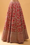 Azeera_Red Sequins, Embroidery Leaf Neck Bridal Lehenga Set _at_Aza_Fashions