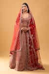 Buy_Azeera_Red Silk, Chiffon Sequins, Embroidery Sweetheart Neck Bridal Lehenga Set _at_Aza_Fashions