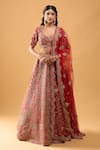 Buy_Azeera_Red Silk, Chiffon Sequins, Embroidery Sweetheart Neck Bridal Lehenga Set _Online_at_Aza_Fashions