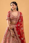 Shop_Azeera_Red Silk, Chiffon Sequins, Embroidery Sweetheart Neck Bridal Lehenga Set _Online_at_Aza_Fashions