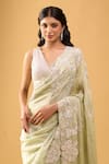Buy_Azeera_Green Embroidery Aqua Saree With Unstitched Blouse Piece _Online_at_Aza_Fashions