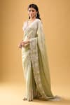 Shop_Azeera_Green Embroidery Aqua Saree With Unstitched Blouse Piece _at_Aza_Fashions