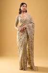 Buy_Azeera_Gold Silk Embroidery, Tassels Sweetheart Neck Saree With Blouse _at_Aza_Fashions