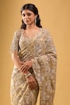 Azeera_Gold Silk Embroidery, Tassels Sweetheart Neck Saree With Blouse _Online_at_Aza_Fashions