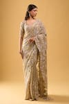 Azeera_Gold Silk Embroidery, Tassels Sweetheart Neck Saree With Blouse _at_Aza_Fashions