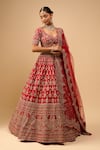 Shop Azeera Red Tassels, Embroidery V-neck Bridal Lehenga Set Online at Aza Fashions Shop_Azeera_Red Tassels, Embroidery V-neck Bridal Lehenga Set _Online_at_Aza_Fashions