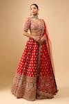 Azeera_Red Chiffon Embroidery, Sequins Sweetheart Neck Bridal Lehenga Set _Online_at_Aza_Fashions