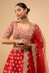 Buy_Azeera_Red Chiffon Embroidery, Sequins Sweetheart Neck Bridal Lehenga Set _Online_at_Aza_Fashions