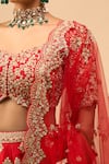 Azeera_Red Chiffon Embroidery, Sequins Sweetheart Neck Bridal Lehenga Set _at_Aza_Fashions
