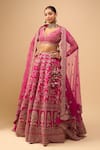 Buy Azeera Pink Tassels, Sequins, Embroidery V-neck Rani Bridal Lehenga Set at Aza Fashions Buy_Azeera_Pink Tassels, Sequins, Embroidery V-neck Rani Bridal Lehenga Set _at_Aza_Fashions