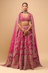 Azeera Pink Tassels, Sequins, Embroidery V-neck Rani Bridal Lehenga Set Online at Aza Fashions Azeera_Pink Tassels, Sequins, Embroidery V-neck Rani Bridal Lehenga Set _Online_at_Aza_Fashions