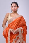 Shop_Azeera_Orange Embroidery, Zari Saree With Unstitched Blouse Piece _Online_at_Aza_Fashions