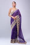 Buy_Azeera_Purple Embroidery, Zari, Sequins Saree With Unstitched Blouse Piece _at_Aza_Fashions