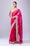 Buy_Azeera_Pink Embroidery, Zari Scalloped Saree With Unstitched Blouse Piece _at_Aza_Fashions