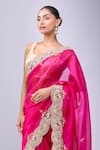 Azeera_Pink Embroidery, Zari Scalloped Saree With Unstitched Blouse Piece _Online_at_Aza_Fashions