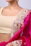 Azeera_Pink Embroidery, Zari Scalloped Saree With Unstitched Blouse Piece _at_Aza_Fashions