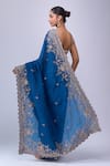 Shop_Azeera_Blue Embroidery, Zari Saree With Unstitched Blouse Piece _at_Aza_Fashions