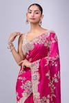 Azeera_Magenta Embroidery, Zari, Metallic Thread Saree With Unstitched Blouse Piece _at_Aza_Fashions