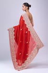 Shop_Azeera_Red Embroidery, Zari Paisley Saree With Unstitched Blouse Piece _at_Aza_Fashions