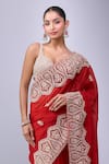 Azeera_Red Embroidery, Zari Paisley Saree With Unstitched Blouse Piece _Online_at_Aza_Fashions