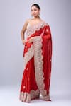 Shop_Azeera_Red Embroidery, Zari Paisley Saree With Unstitched Blouse Piece _Online_at_Aza_Fashions