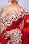 Azeera_Red Embroidery, Zari Paisley Saree With Unstitched Blouse Piece _at_Aza_Fashions