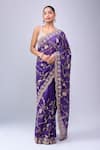 Buy_Azeera_Purple Embroidery, Metallic Thread Floral Saree With Unstitched Blouse Piece _at_Aza_Fashions