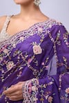 Shop_Azeera_Purple Embroidery, Metallic Thread Floral Saree With Unstitched Blouse Piece _Online_at_Aza_Fashions