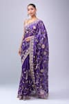 Azeera_Purple Embroidery, Metallic Thread Floral Saree With Unstitched Blouse Piece _at_Aza_Fashions