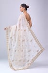 Shop_Azeera_Ivory Organza Embroidery, Zari, Beads Saree With Unstitched Blouse _at_Aza_Fashions