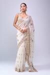 Buy_Azeera_Ivory Organza Embroidery, Zari, Beads Saree With Unstitched Blouse _at_Aza_Fashions