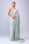 Buy_Azeera_Blue Embroidery, Sequins, Zari Saree With Unstitched Blouse Piece _Online_at_Aza_Fashions
